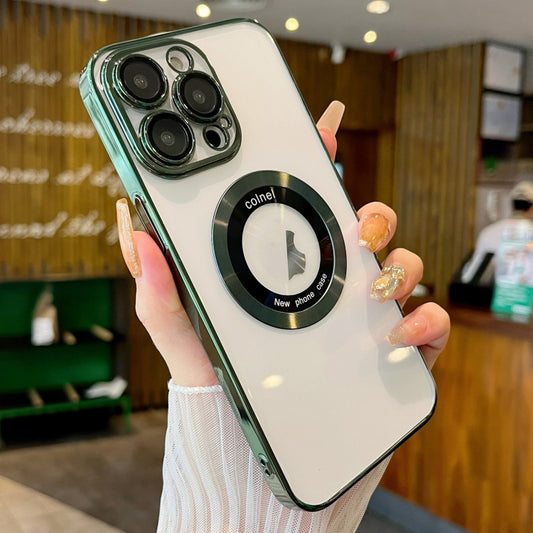 For iPhone 11 Pro Max Transparent Electroplated PC MagSafe Phone Case(Green) by buy2fix