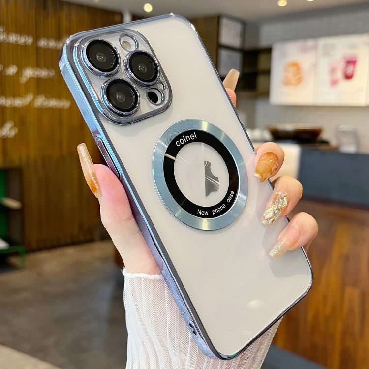 For iPhone 11 Pro Max Transparent Electroplated PC MagSafe Phone Case(Blue) by buy2fix