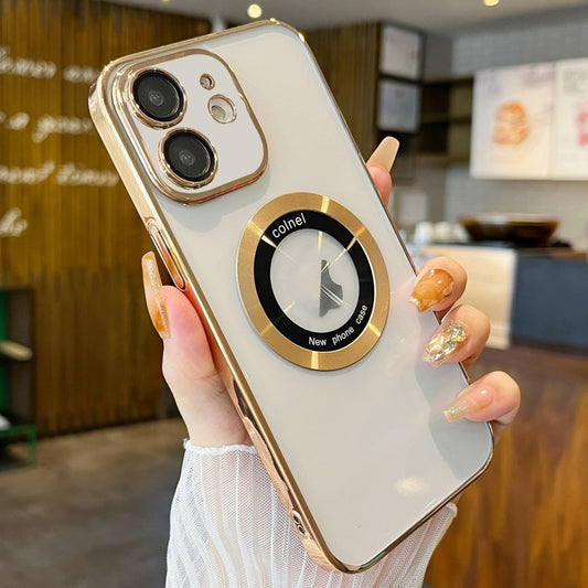 For iPhone 11 Transparent Electroplated PC MagSafe Phone Case(Gold) by buy2fix