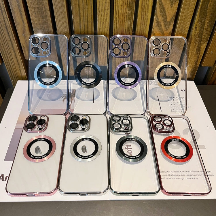 For iPhone 11 Pro Max Transparent Electroplated PC MagSafe Phone Case(Pink) by buy2fix