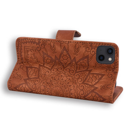 For iPhone 16 Pro Max Mandala Embossed Dual-Fold Calf Leather Phone Case(Brown) by buy2fix