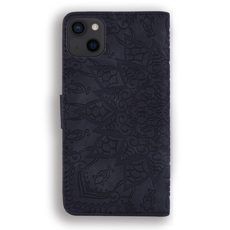 For iPhone 16 Pro Max Mandala Embossed Dual-Fold Calf Leather Phone Case(Black) by buy2fix