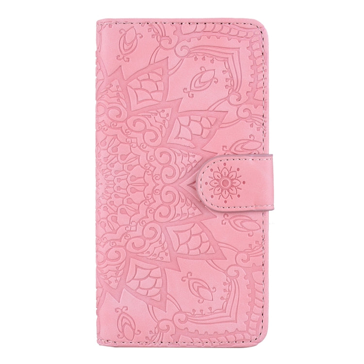 For iPhone 16 Pro Max Mandala Embossed Dual-Fold Calf Leather Phone Case(Pink) by buy2fix