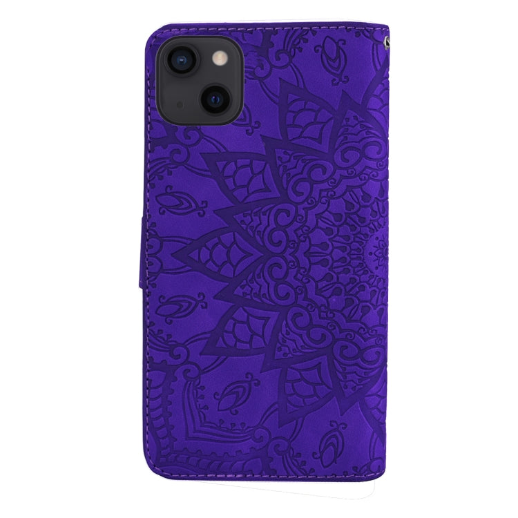 For iPhone 16 Pro Max Mandala Embossed Dual-Fold Calf Leather Phone Case(Purple) by buy2fix