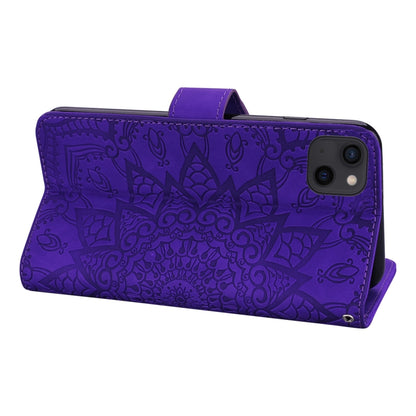 For iPhone 16 Pro Max Mandala Embossed Dual-Fold Calf Leather Phone Case(Purple) by buy2fix