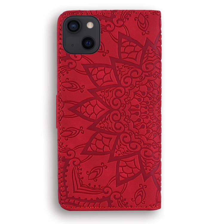For iPhone 16 Pro Max Mandala Embossed Dual-Fold Calf Leather Phone Case(Red) by buy2fix