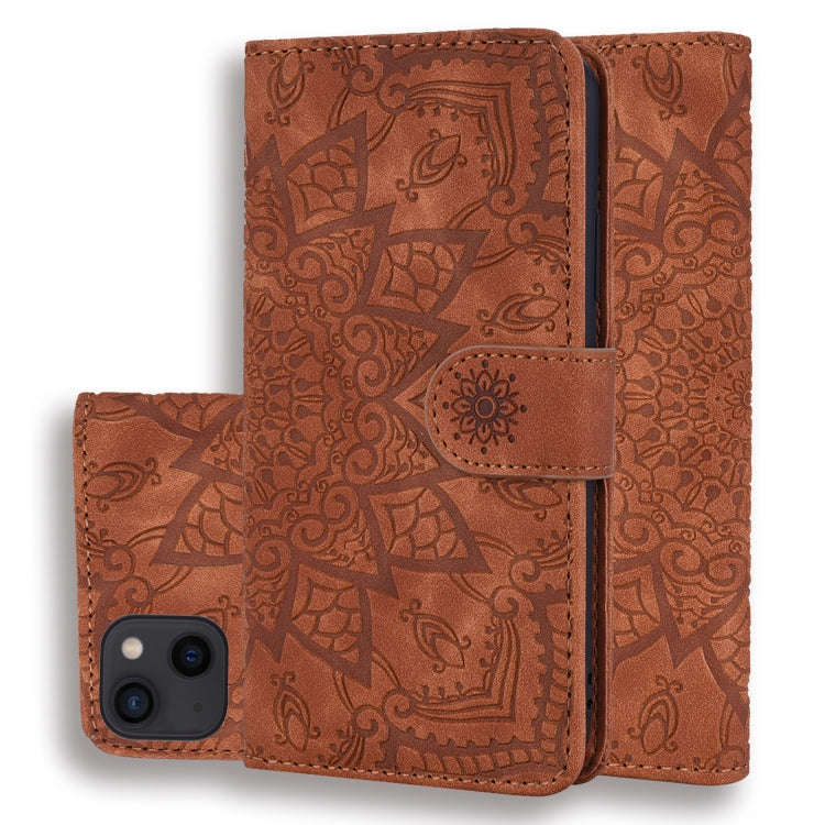 For iPhone 16 Pro Mandala Embossed Dual-Fold Calf Leather Phone Case(Brown) by buy2fix