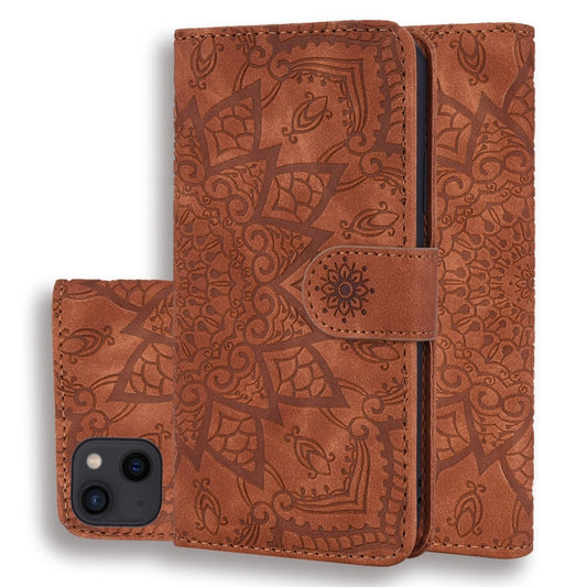 For iPhone 16 Pro Mandala Embossed Dual-Fold Calf Leather Phone Case(Brown) by buy2fix