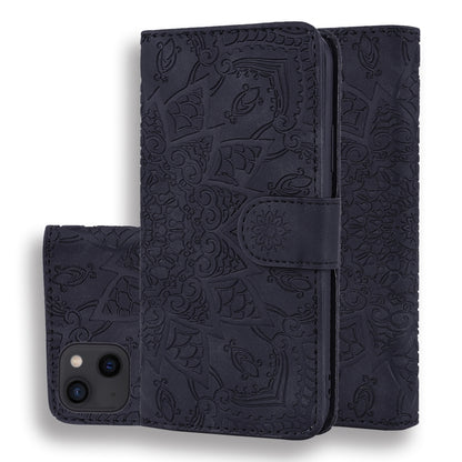 For iPhone 16 Pro Mandala Embossed Dual-Fold Calf Leather Phone Case(Black) by buy2fix