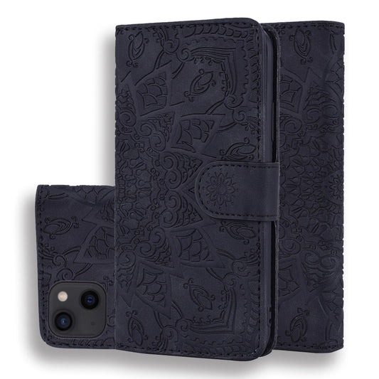 For iPhone 16 Pro Mandala Embossed Dual-Fold Calf Leather Phone Case(Black) by buy2fix