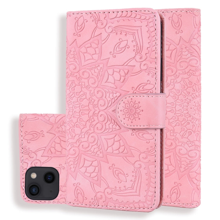 For iPhone 16 Pro Mandala Embossed Dual-Fold Calf Leather Phone Case(Pink) by buy2fix