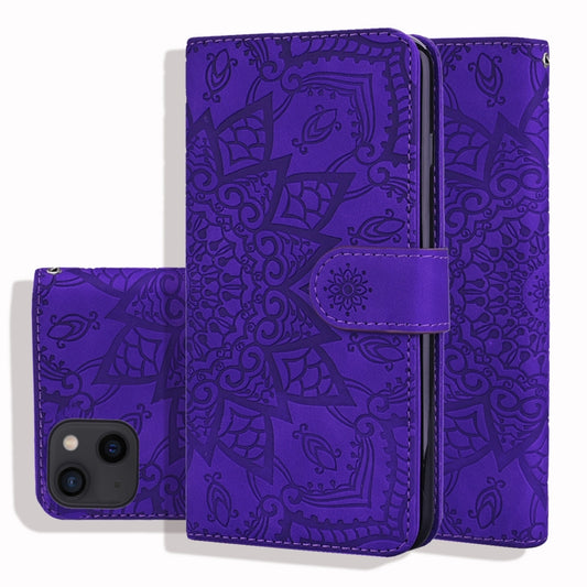 For iPhone 16 Pro Mandala Embossed Dual-Fold Calf Leather Phone Case(Purple) by buy2fix