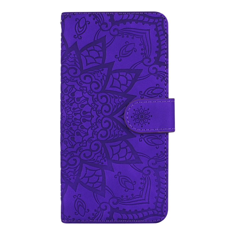 For iPhone 16 Pro Mandala Embossed Dual-Fold Calf Leather Phone Case(Purple) by buy2fix