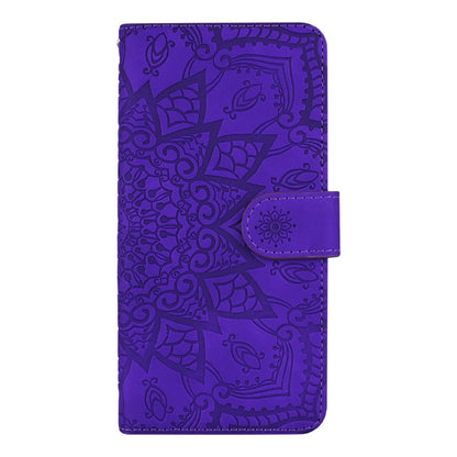 For iPhone 16 Pro Mandala Embossed Dual-Fold Calf Leather Phone Case(Purple) by buy2fix