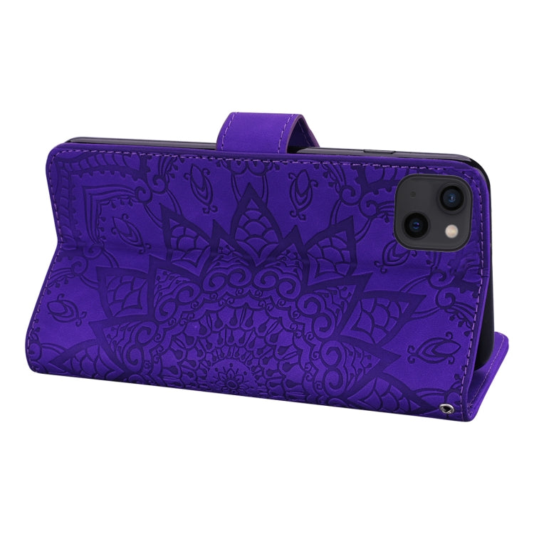 For iPhone 16 Pro Mandala Embossed Dual-Fold Calf Leather Phone Case(Purple) by buy2fix