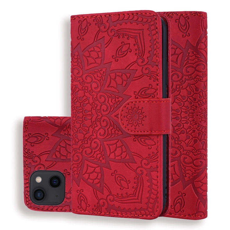 For iPhone 16 Pro Mandala Embossed Dual-Fold Calf Leather Phone Case(Red) by buy2fix