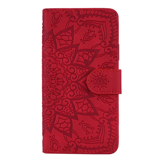 For iPhone 16 Pro Mandala Embossed Dual-Fold Calf Leather Phone Case(Red) by buy2fix