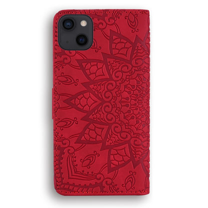 For iPhone 16 Pro Mandala Embossed Dual-Fold Calf Leather Phone Case(Red) by buy2fix