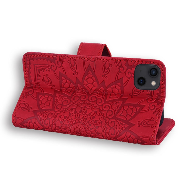 For iPhone 16 Pro Mandala Embossed Dual-Fold Calf Leather Phone Case(Red) by buy2fix