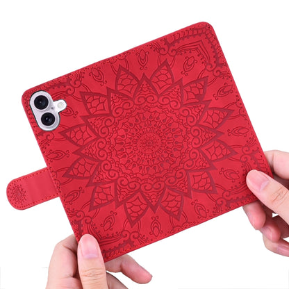 For iPhone 16 Plus Mandala Embossed Dual-Fold Calf Leather Phone Case(Red) - iPhone 16 Plus Cases by buy2fix | Online Shopping UK | buy2fix