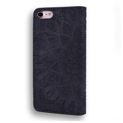 For iPhone 16e Mandala Embossed Dual-Fold Calf Leather Phone Case(Black) - iPhone 16e Cases by buy2fix | Online Shopping UK | buy2fix