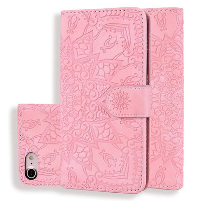 For iPhone 16e Mandala Embossed Dual-Fold Calf Leather Phone Case(Pink) - iPhone 16e Cases by buy2fix | Online Shopping UK | buy2fix