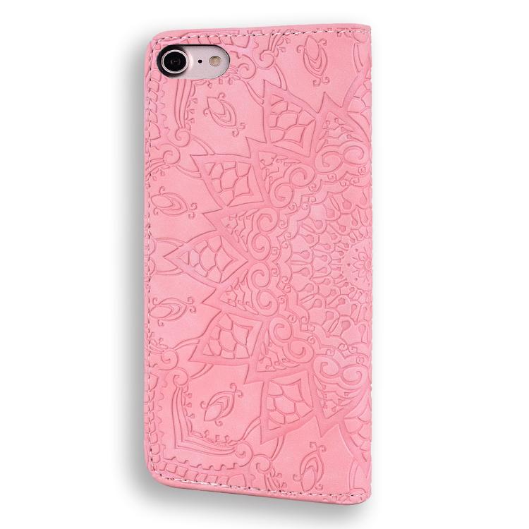 For iPhone 16e Mandala Embossed Dual-Fold Calf Leather Phone Case(Pink) - iPhone 16e Cases by buy2fix | Online Shopping UK | buy2fix