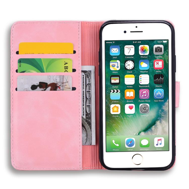For iPhone 16e Mandala Embossed Dual-Fold Calf Leather Phone Case(Pink) - iPhone 16e Cases by buy2fix | Online Shopping UK | buy2fix