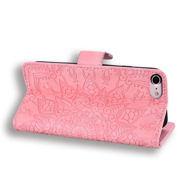 For iPhone 16e Mandala Embossed Dual-Fold Calf Leather Phone Case(Pink) - iPhone 16e Cases by buy2fix | Online Shopping UK | buy2fix