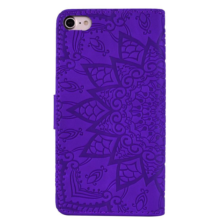 For iPhone 16e Mandala Embossed Dual-Fold Calf Leather Phone Case(Purple) - iPhone 16e Cases by buy2fix | Online Shopping UK | buy2fix