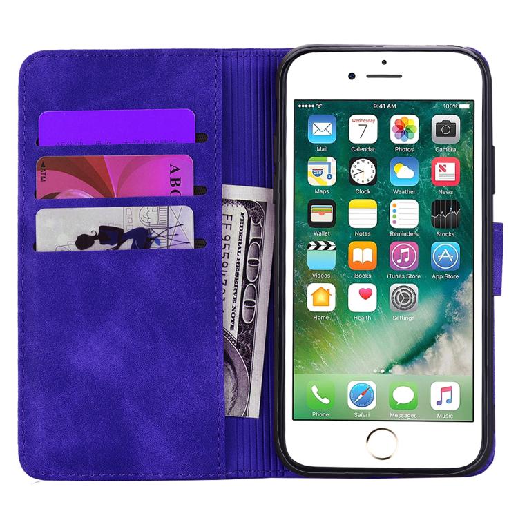 For iPhone 16e Mandala Embossed Dual-Fold Calf Leather Phone Case(Purple) - iPhone 16e Cases by buy2fix | Online Shopping UK | buy2fix