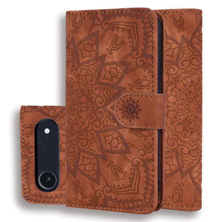 For iPhone Air Mandala Embossed Dual-Fold Calf Leather Phone Case(Brown) - iPhone Air Cases by buy2fix | Online Shopping UK | buy2fix