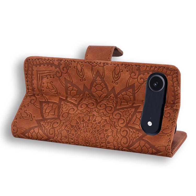 For iPhone Air Mandala Embossed Dual-Fold Calf Leather Phone Case(Brown) - iPhone Air Cases by buy2fix | Online Shopping UK | buy2fix