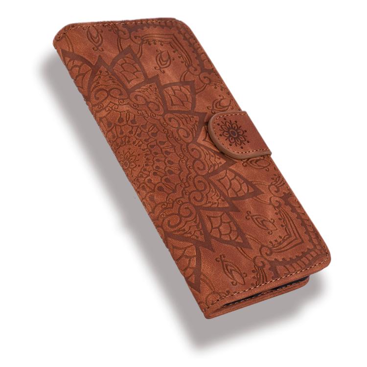 For iPhone Air Mandala Embossed Dual-Fold Calf Leather Phone Case(Brown) - iPhone Air Cases by buy2fix | Online Shopping UK | buy2fix