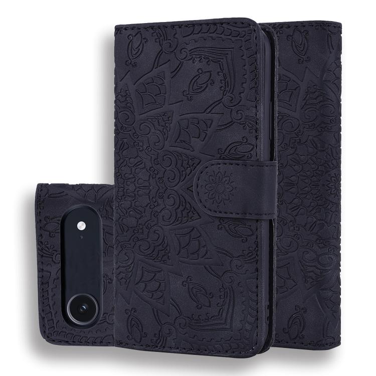 For iPhone Air Mandala Embossed Dual-Fold Calf Leather Phone Case(Black) - iPhone Air Cases by buy2fix | Online Shopping UK | buy2fix