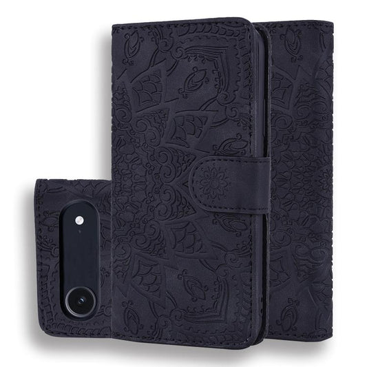 For iPhone Air Mandala Embossed Dual-Fold Calf Leather Phone Case(Black) - iPhone Air Cases by buy2fix | Online Shopping UK | buy2fix