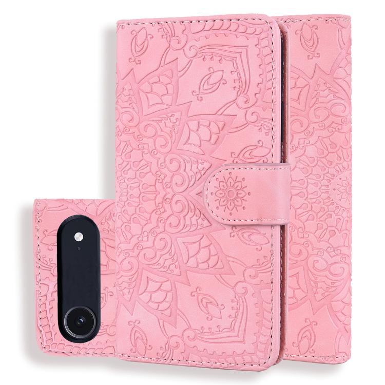 For iPhone Air Mandala Embossed Dual-Fold Calf Leather Phone Case(Pink) - iPhone Air Cases by buy2fix | Online Shopping UK | buy2fix