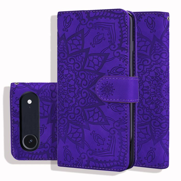 For iPhone Air Mandala Embossed Dual-Fold Calf Leather Phone Case(Purple) - iPhone Air Cases by buy2fix | Online Shopping UK | buy2fix