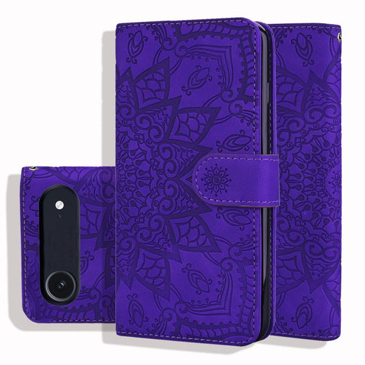 For iPhone Air Mandala Embossed Dual-Fold Calf Leather Phone Case(Purple) - iPhone Air Cases by buy2fix | Online Shopping UK | buy2fix