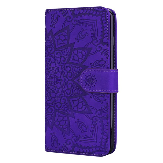 For iPhone Air Mandala Embossed Dual-Fold Calf Leather Phone Case(Purple) - iPhone Air Cases by buy2fix | Online Shopping UK | buy2fix