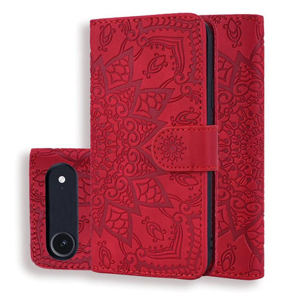 For iPhone Air Mandala Embossed Dual-Fold Calf Leather Phone Case(Red) - iPhone Air Cases by buy2fix | Online Shopping UK | buy2fix
