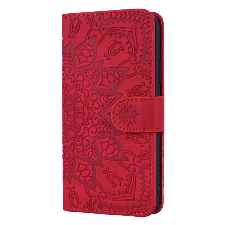 For iPhone Air Mandala Embossed Dual-Fold Calf Leather Phone Case(Red) - iPhone Air Cases by buy2fix | Online Shopping UK | buy2fix