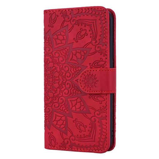 For iPhone Air Mandala Embossed Dual-Fold Calf Leather Phone Case(Red) - iPhone Air Cases by buy2fix | Online Shopping UK | buy2fix