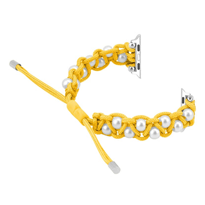 For Apple Watch Ultra 2 49mm Paracord Gypsophila Beads Drawstring Braided Watch Band(Yellow) by buy2fix
