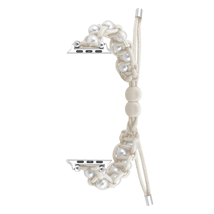 For Apple Watch Ultra 49mm Paracord Gypsophila Beads Drawstring Braided Watch Band(White) by buy2fix