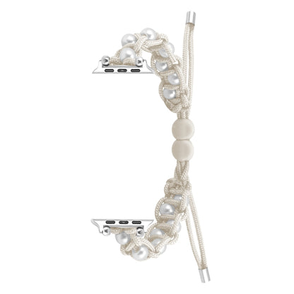 For Apple Watch Ultra 49mm Paracord Gypsophila Beads Drawstring Braided Watch Band(White) by buy2fix
