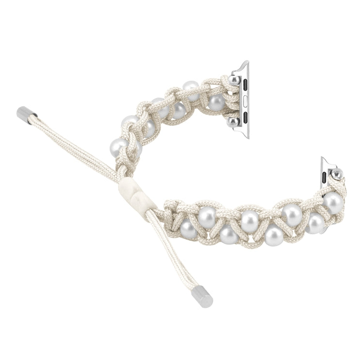 For Apple Watch Ultra 49mm Paracord Gypsophila Beads Drawstring Braided Watch Band(White) by buy2fix