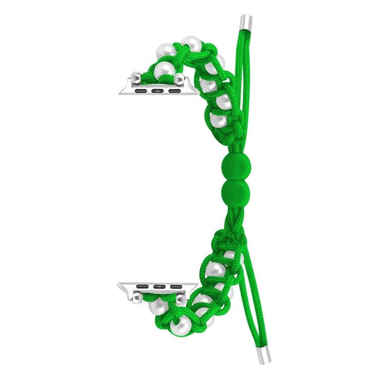 For Apple Watch Ultra 49mm Paracord Gypsophila Beads Drawstring Braided Watch Band(Green) by buy2fix