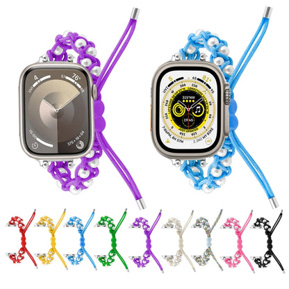 For Apple Watch Ultra 2 49mm Paracord Gypsophila Beads Drawstring Braided Watch Band(Black) by buy2fix