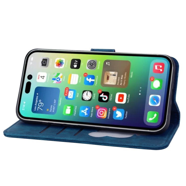 For iPhone 16 Pro Max Cartoon Sakura Cat Embossed Leather Phone Case(Royal Blue) by buy2fix